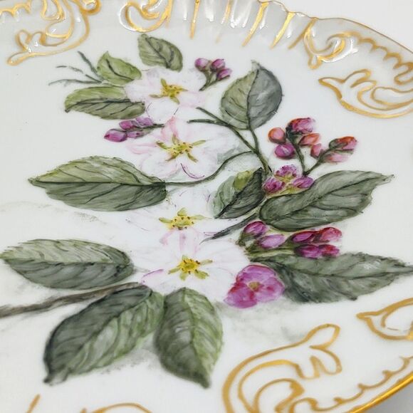 Antique Hand-painted Floral & Gilded 7" French Decorative Plate - Picture 2 of 3